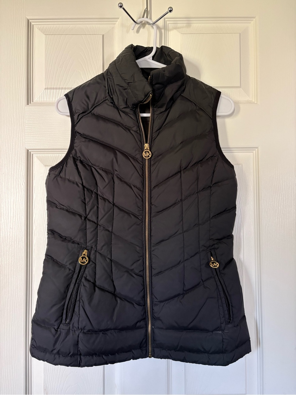 MICHAEL Michael Kors Black Quilted Puffer Vest with Gold Hardware
